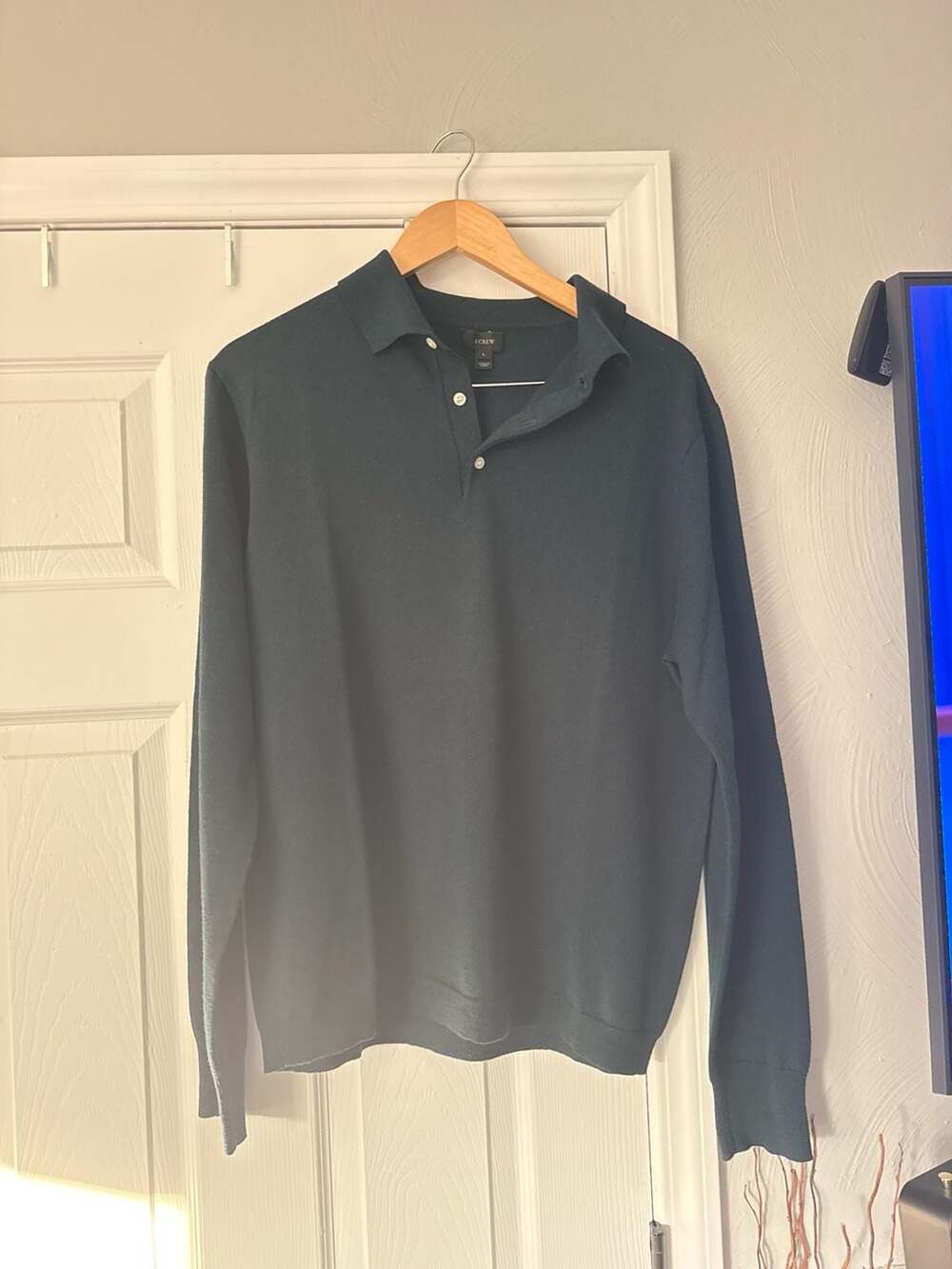 J.Crew Men's Tollegno 1900 Merino Wool Long-Sleeve Polo Sweater, Size L
